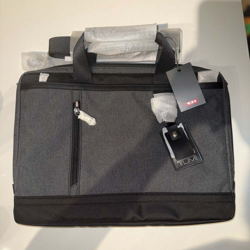 Tumi Burke Top Zip Briefcase Laptop Bag Grey